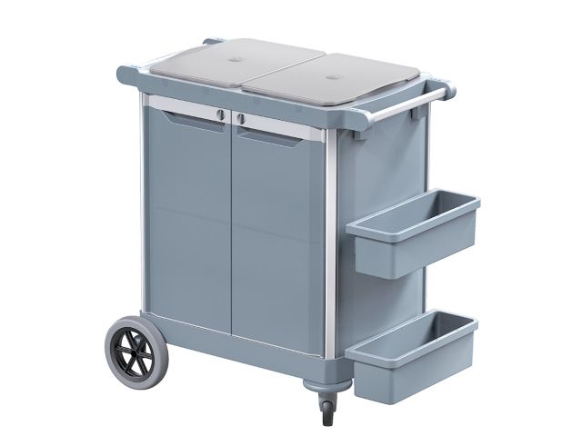 Wózek serwisowy do sprzątania kuwetowy, MERIDA OPERA, 2 x kuweta 13 l, 2 szuflady wewnętrzne 20 l I 40 l, 3 x wiadro 7 l, 2 x uchwyt na worek 35 l